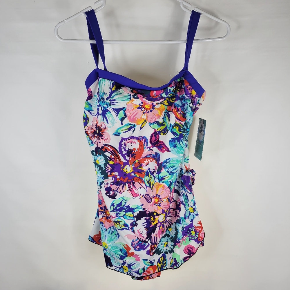 NWT Maxine of Hollywood One Piece Swimsuit 2 Button Adjustable Strap Size 12
